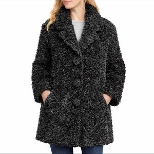 Montana Co Western Curly Sherpa Black Coat w Red Liner & Snowball Eyelet Buttons